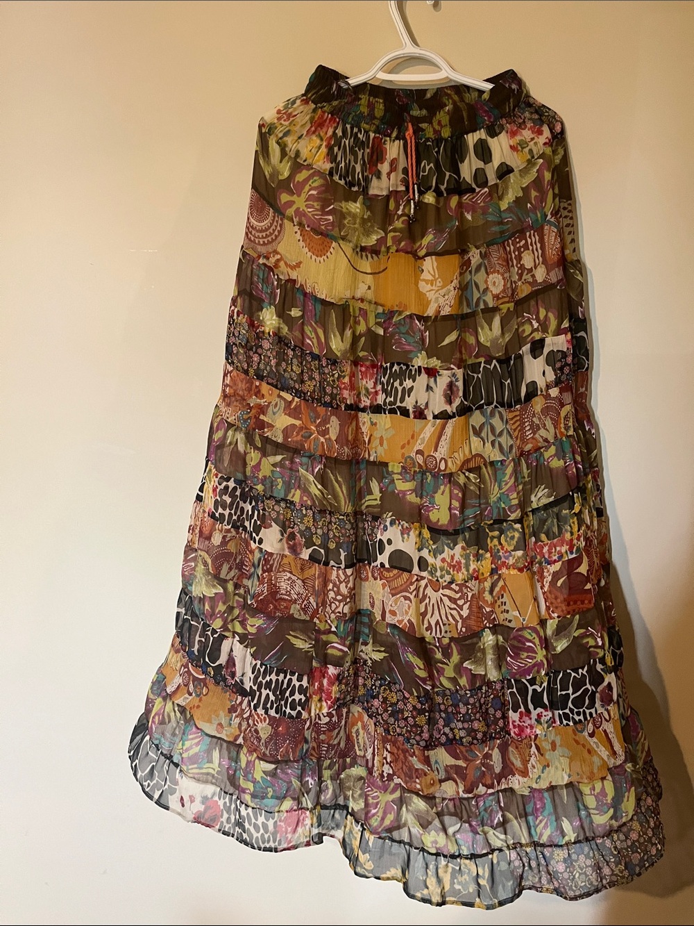 Bohemian Tiered Patchwork Maxi Skirt in Multi-Color